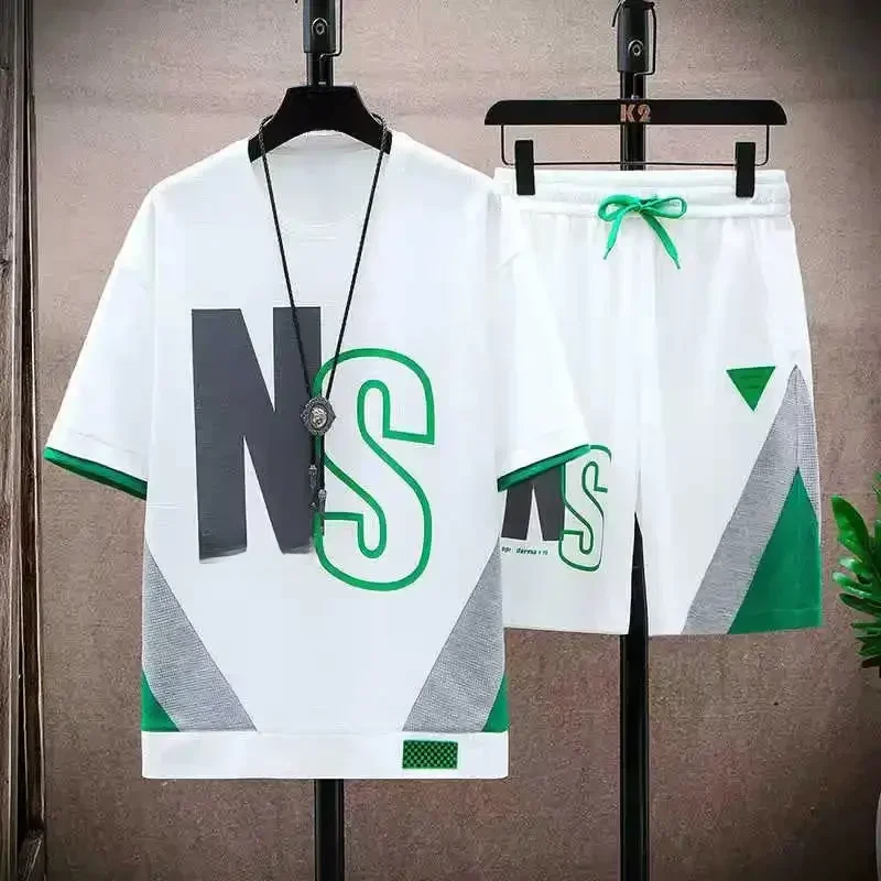 Summer T Shirts for Men Clothing Casual Gradient Men Set Tshirt Summer Running Men's Two-piece