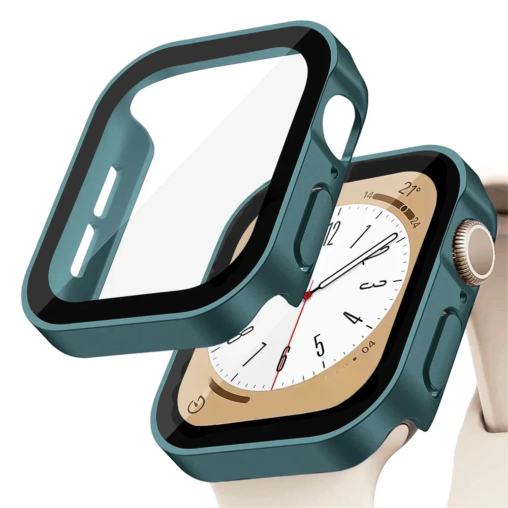 Glass+cover For Apple Watch case series 8 7 6 5 4 se 44mm 40mm 41mm 45mm Straight Edge Screen