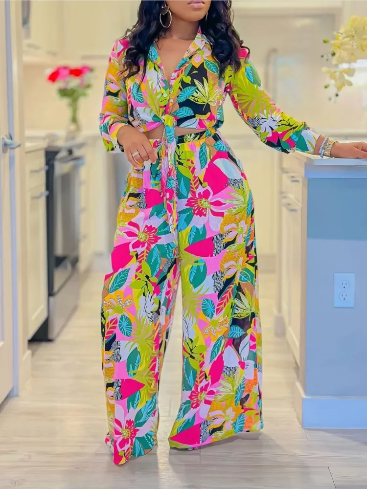 2024 Spring Summer New Long Sleeved Printed Suit For Women Fashion Lapel Single Breasted Shirt Wide