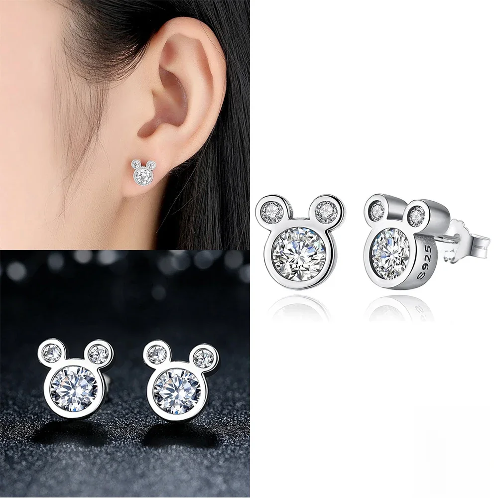 Hot Selling 925 Sterling Silver Cute Dazzling Mouse Cartoon Stud Earrings For Women Girl Authentic