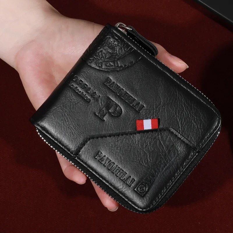 Men's Zipper Short Wallet, Multi-card Card Holder, PU Leather Bifold Wallet Money Clip With Coin
