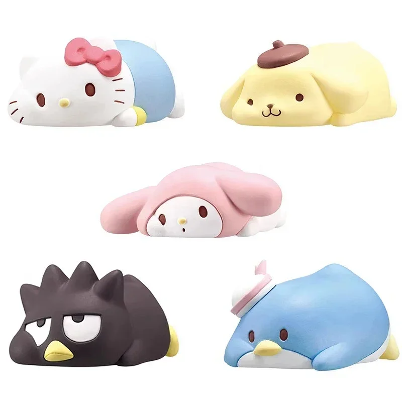 My Melody  Figures Sanrio Hello Kitty Lie Down Action Figure Tuxedosam  Pom Pom Purin Kawaii Mini