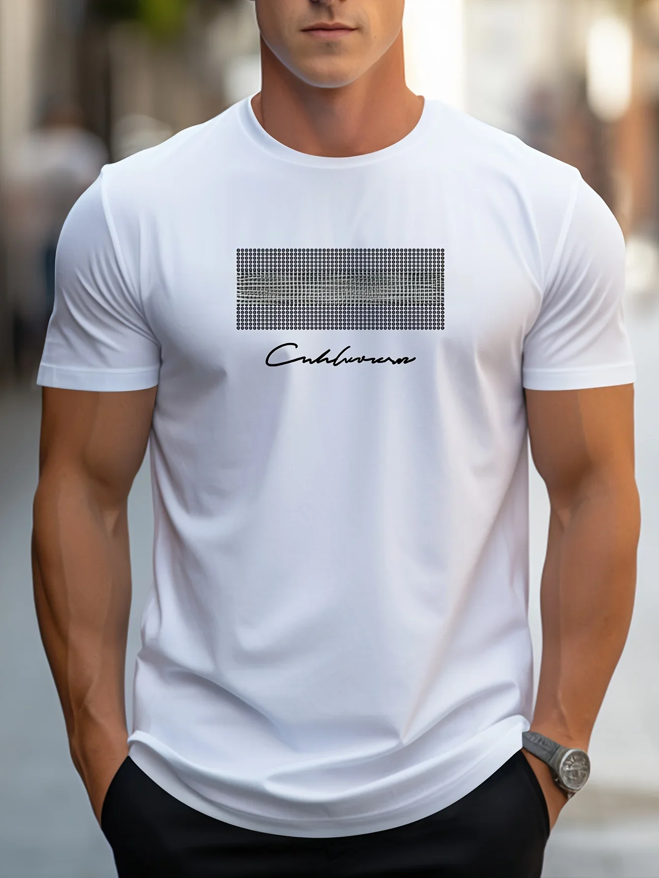 Men's 100% cotton summer loose fit large Los Angeles Graphic printed slim fit casual sports round