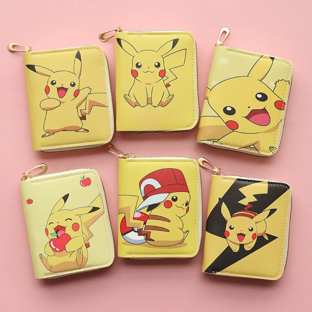 Anime Pokemon Pikachu Wallet PU Cute Cartoon Fashion Coin Purse Compact Zip Wallet Card Holder Mini