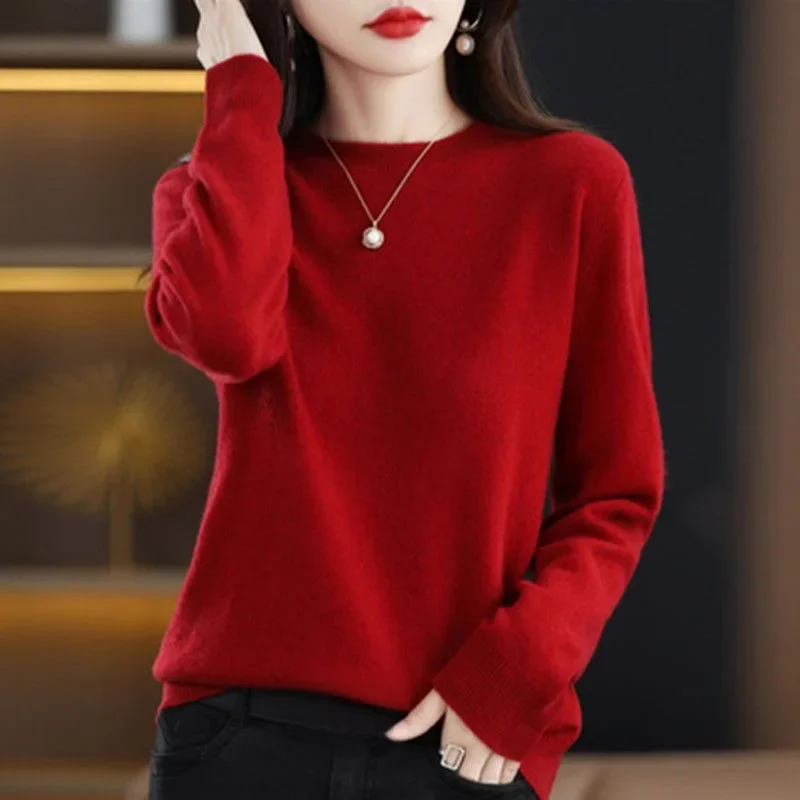 Women Sweater O-neck Autumn Winter Basic Pullover Warm Casual Pulls Jumpers Korean Long-sleeved