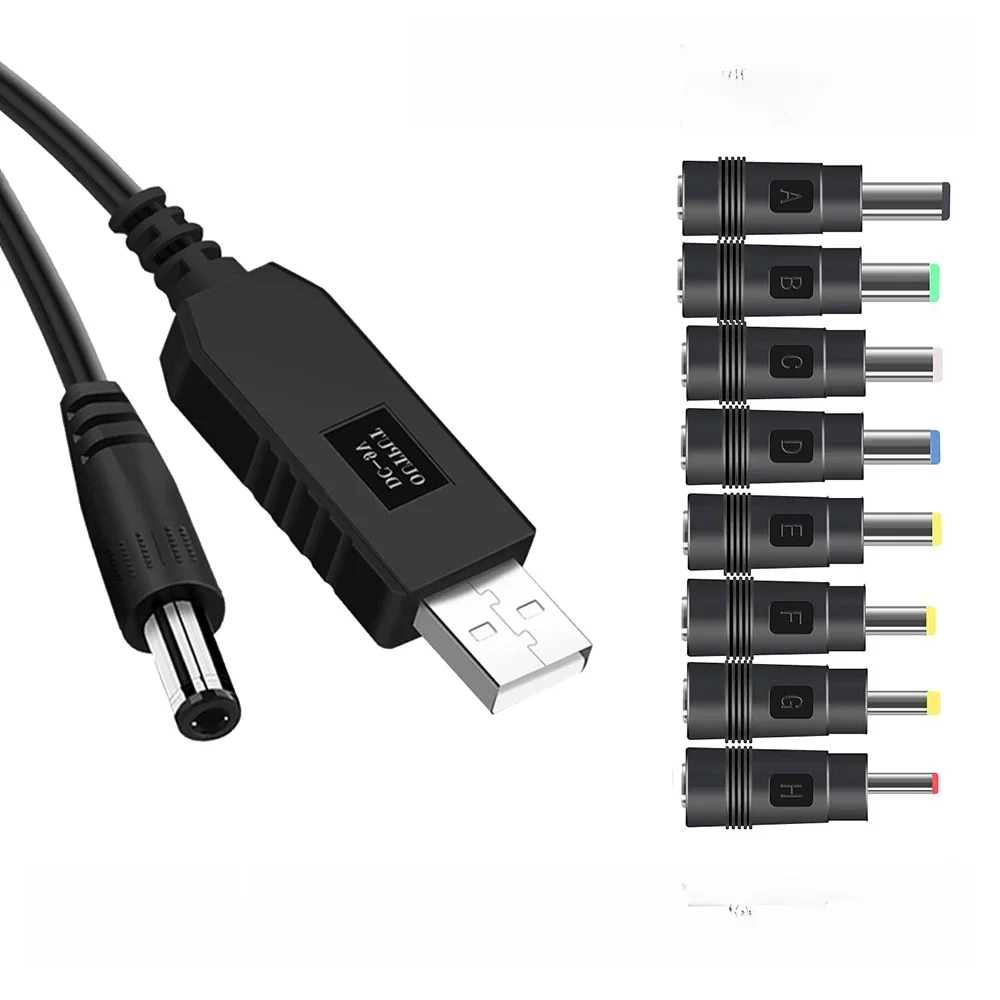 USB to DC Power Cable 5V To 12V Boost Converter 8 Adapters USB to DC Jack Charging Cable for Wifi