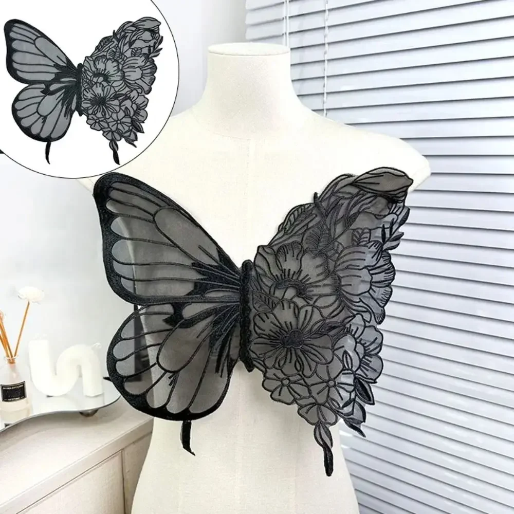 Fashion Large Butterfly Embroidery Appliques For Clothes Patches Lace Fabric Accessories For Wedding