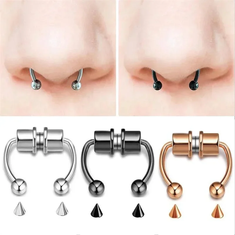 Magnetic Horseshoe Nose Rings, 316L Stainless Steel, Faux Septum Rings, Fake Piercing, Clip on, Hoop