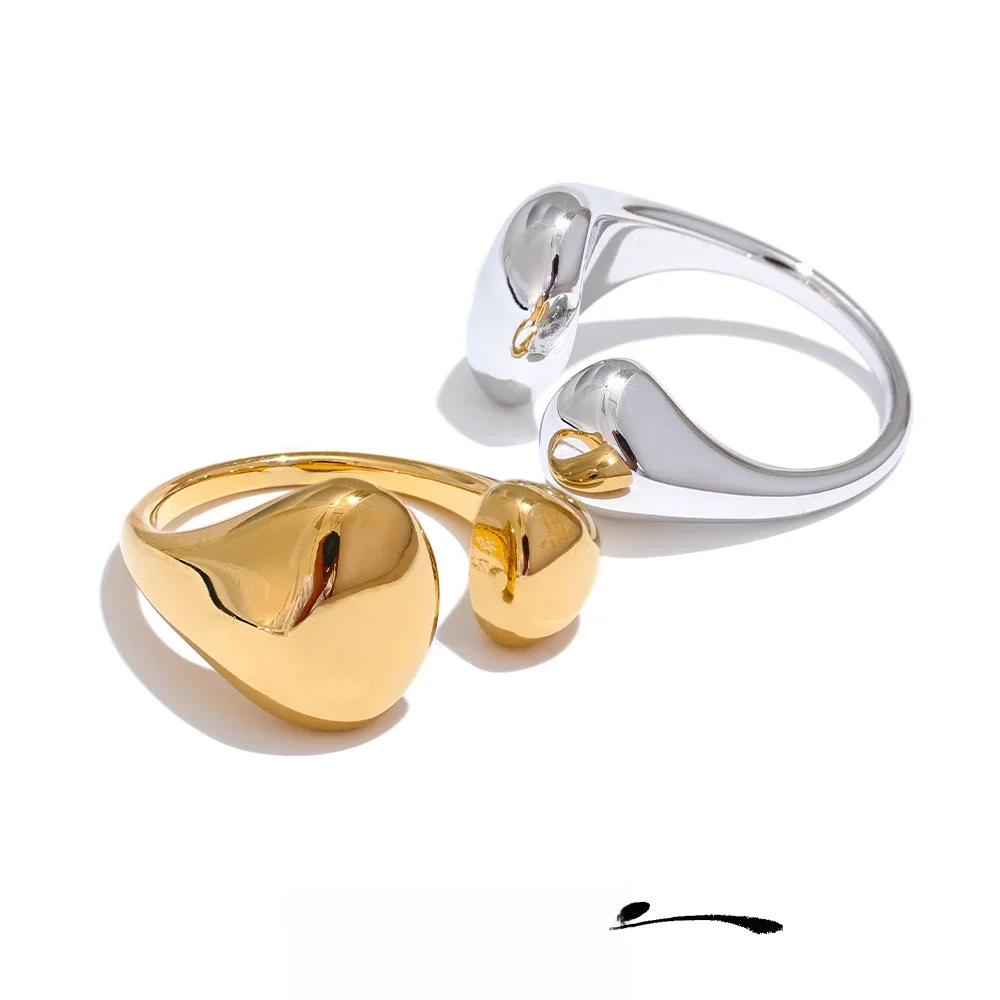 Yhpup Stainless Steel High Quality Minimalist Daily Smooth Fashion Open Adjustable Ring Waterproof