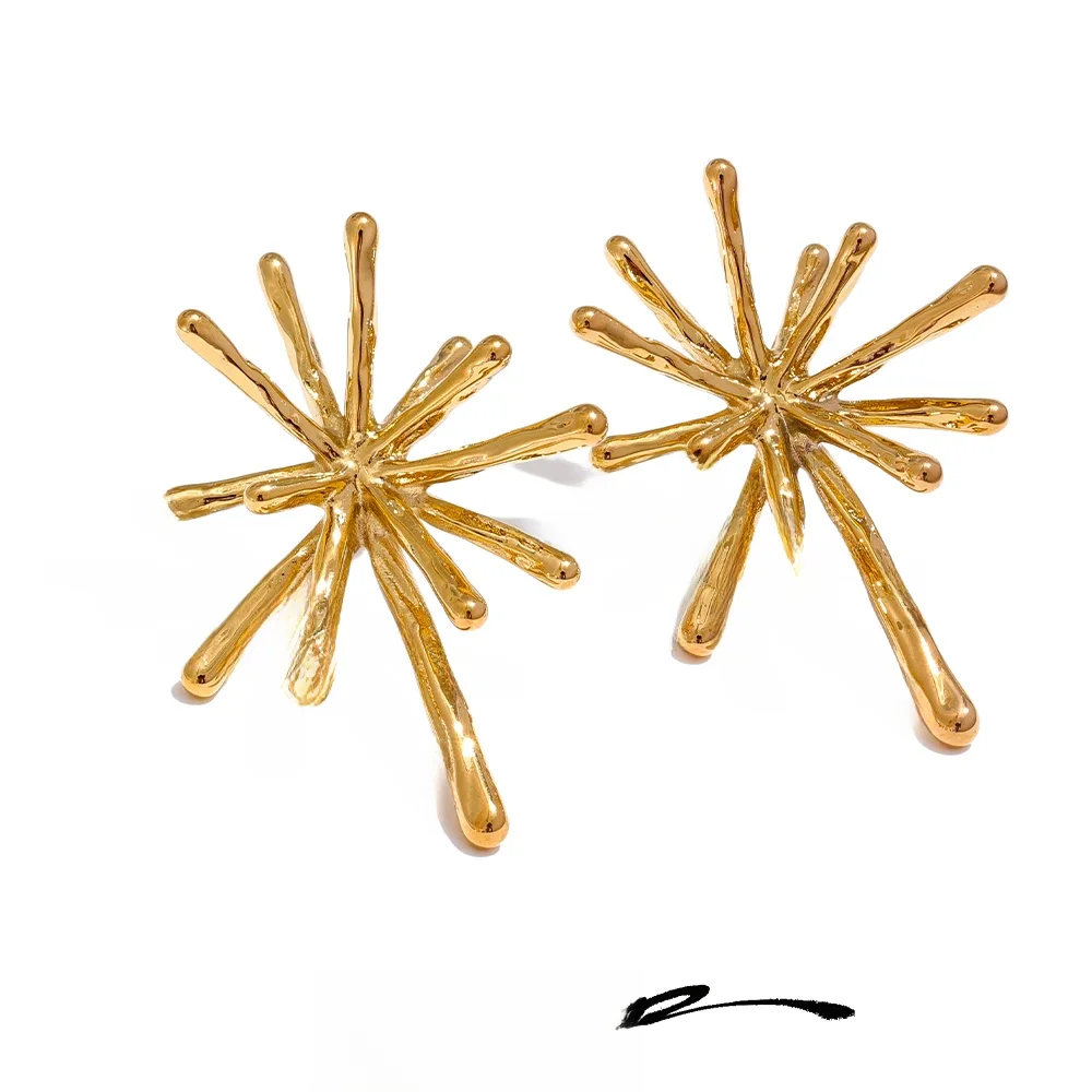 Yhpup 316L Stainless Steel Cast Textured Firework Stud Earrings Waterproof 18K PVD Plated Charm Chic