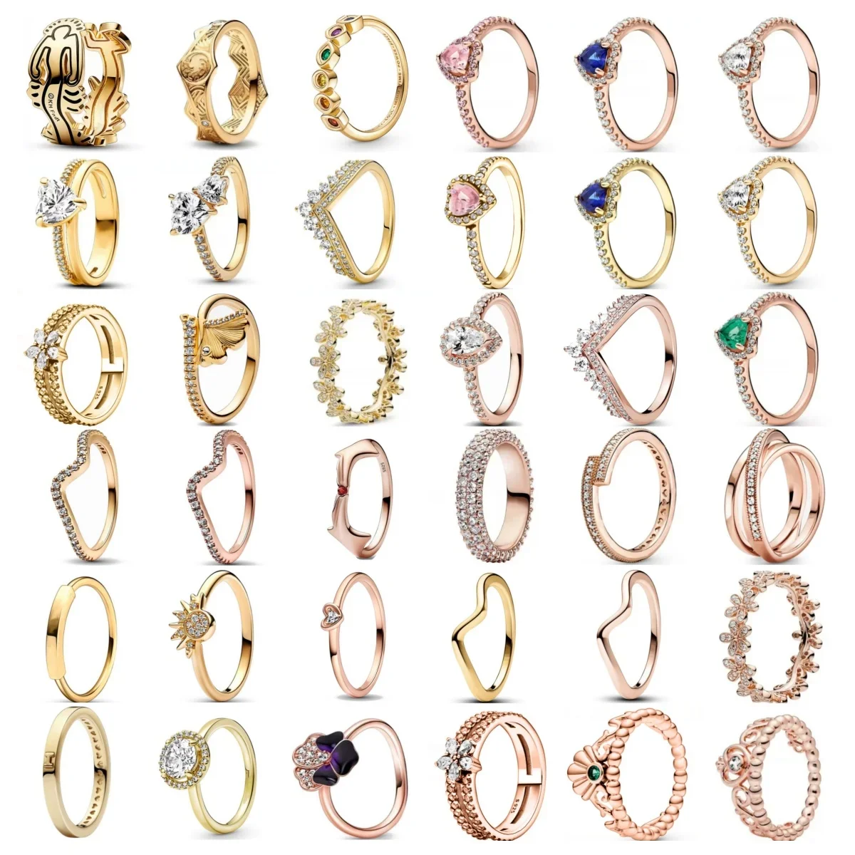 2024 New Gold Plated 925 Silver Ring Zircon Sparkling Double Band Heart Finger Ring Women Original