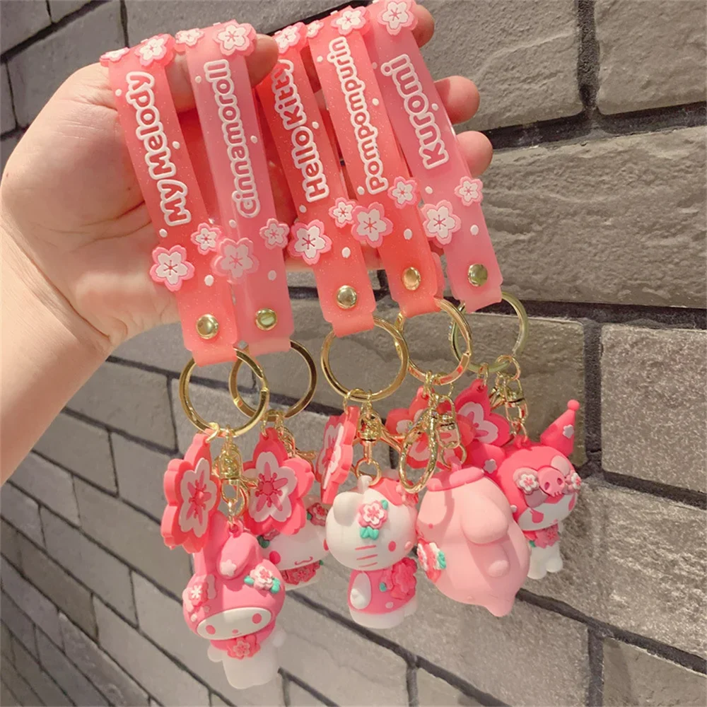 Sanrio Key Chain Cute Hello Kitty Pink Cherry Blossom Keychain Decoration Keys Keyring Bag Pendant
