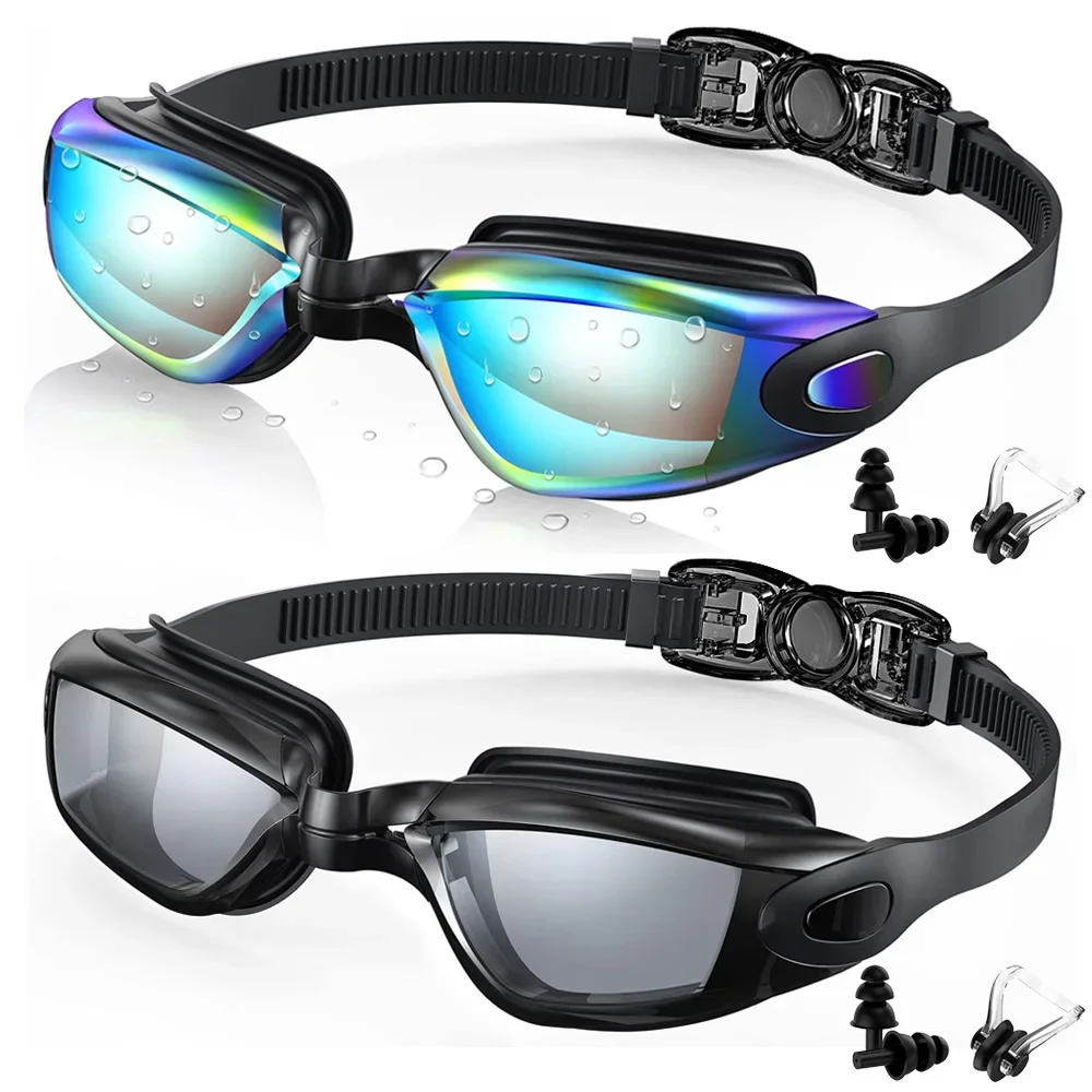 2 Pack Swimming Goggles Anti-Fog UV Protection Adjustable Swimming glasses Professional Waterproof