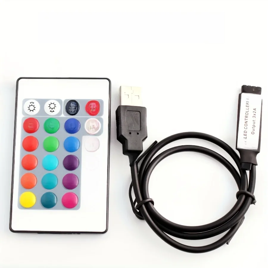 USB 5V mini 24key 4Pin RGB LED Strip Light RF Controller Control Cable Remote Dimmer for 5050 3528