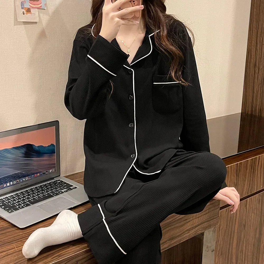 New Women's Imitation Cotton Pyjamas Homewear Set Girls Spring and Autumn Pajamas Homewear Ladies