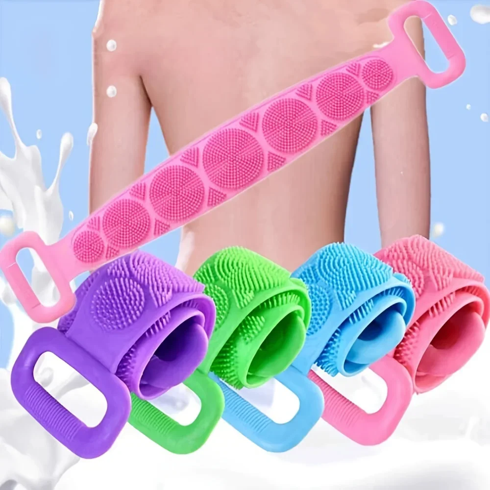 Silicone Body Scrubber Bath Brush, Exfoliating Shower Brush Bath Belt With Extra Long Strip And