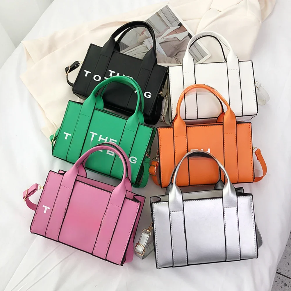 Women Messenger Bags Contrast Letters Fashion Crossbody Bag PU Leather Portable Casual Simple