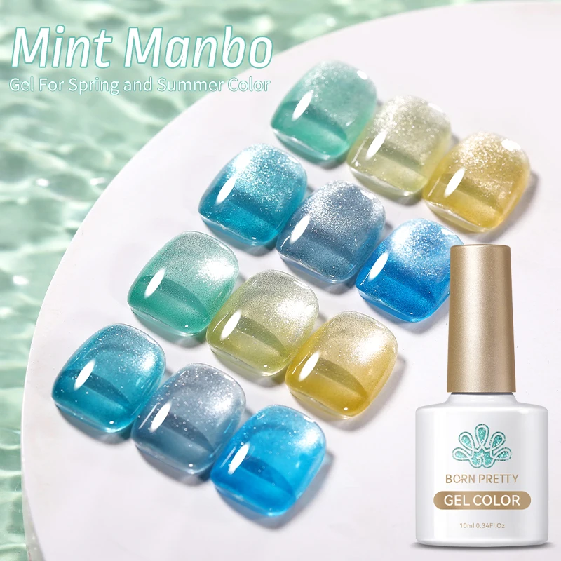 BORN PRETTY Sea Blue Mint Manbo Gel Nail Polish Cat Magnetic Semi Permanent Sparkling Nail Art Soak
