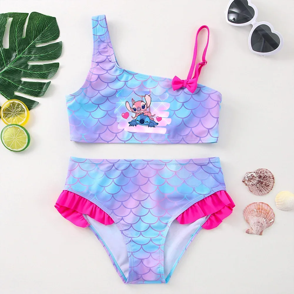 Lilo Stitch Girls Swimsuit One-Piece Bathing Suits Kids Wear Fashion Mermaid Fish Children's Dresses
