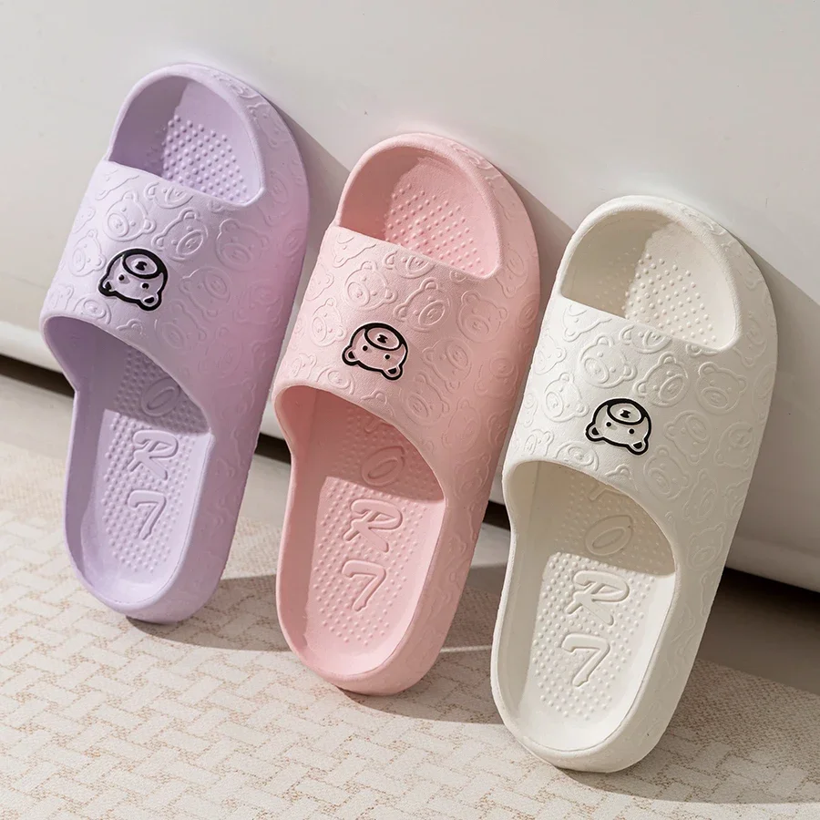 Fashion Women's Slippers Indoor Soft Sole Cartoon Bear Print Slides Bathroom EVA Indoor Men Summer