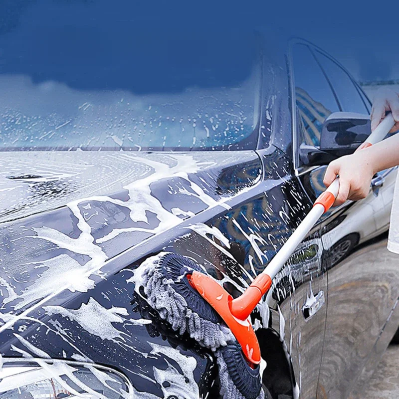 Double Brush Head Rotating Car Wash Mop Three-Section Telescopic Mop Roof Window Cleaning