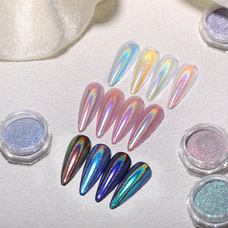1 Box Laser Shining Rainbow Nail Glitter Ultra Fine Sparkly Holographics Nail Powder Rub Dusts