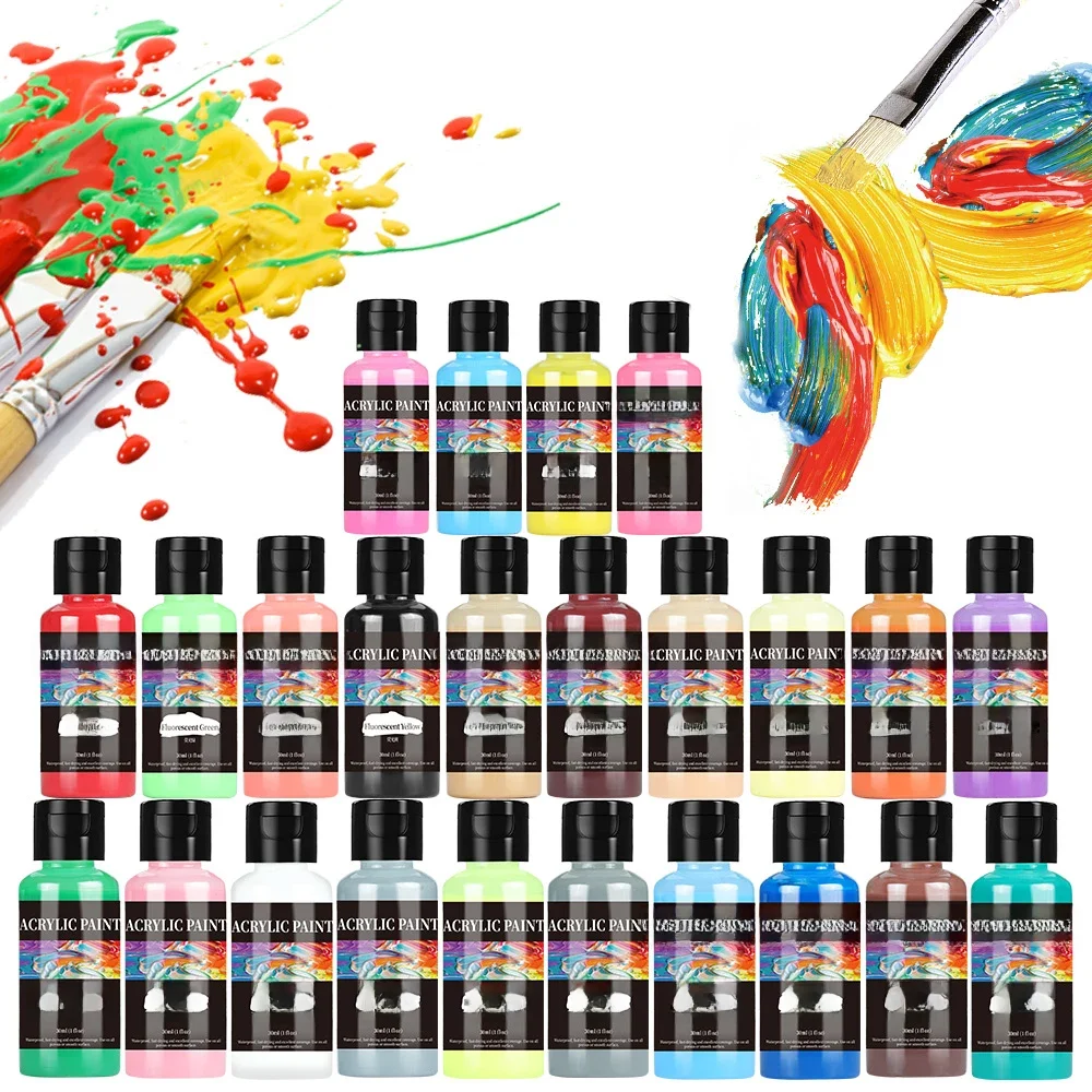 24 Colors Acrylic Paint Colors Bottled Acrylic Paint Set Paint For Fabric Clothing Painting Rich For