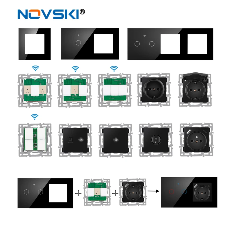 wall module DIY European standard black glass panel power socket intelligent graffiti wifi switch function free combination