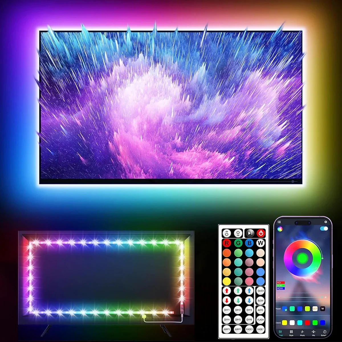 RGB Led TV Lights Led for TV RGB LED Strip Lights Tape Flexible Ribbon for TV Backlight Room Gaming