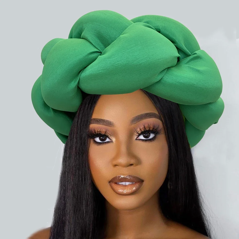 Exaggerated Big Braid Head Band African Raw Silk Turban Cap for Women Nigeria Wedding Party