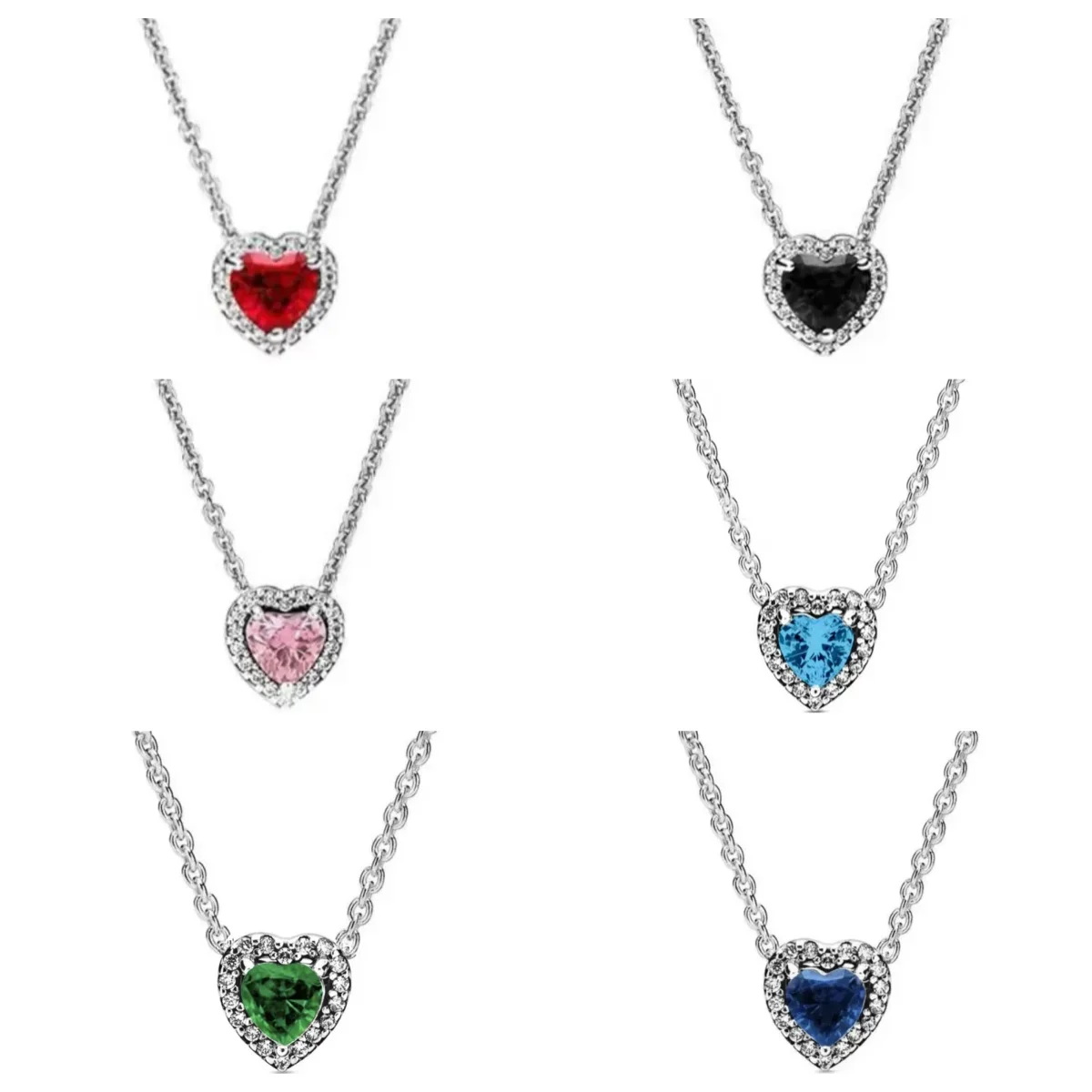 2024 Heart-Shaped 925 Sterling Silver Elevated Red&Pink&Blue&White Heart Necklace Lover's Holiday