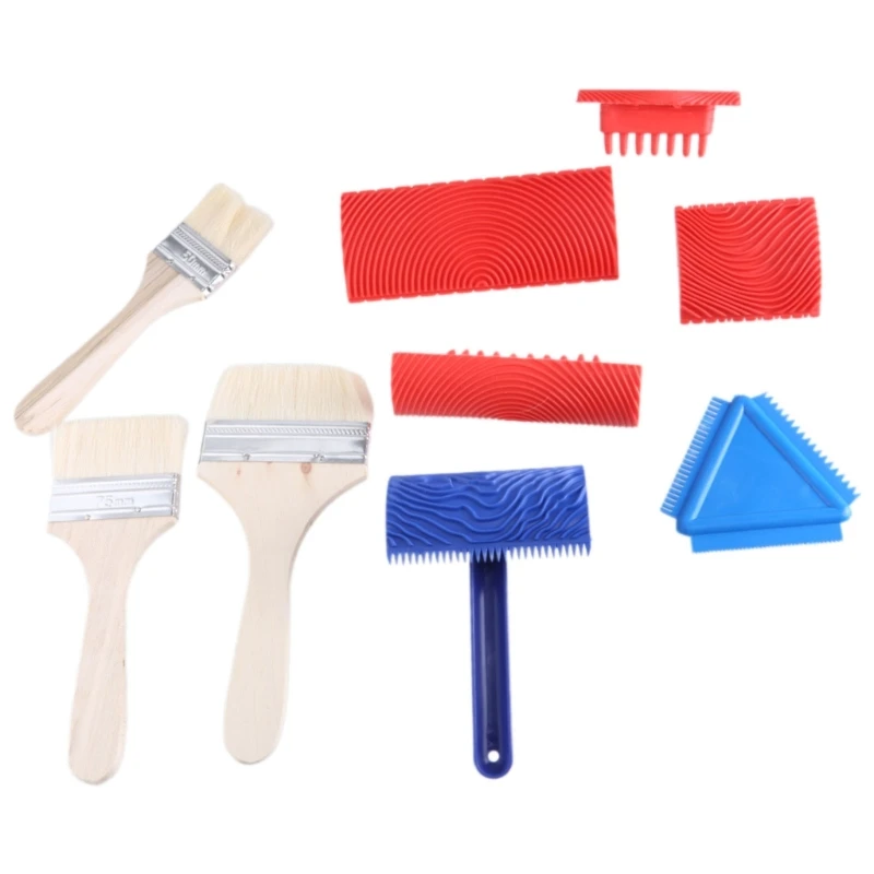 9Pcs Texture Paint Tool Fake Grains Roller Paint Brushes Soft Rubber Grains Painting Tool Easy to Use