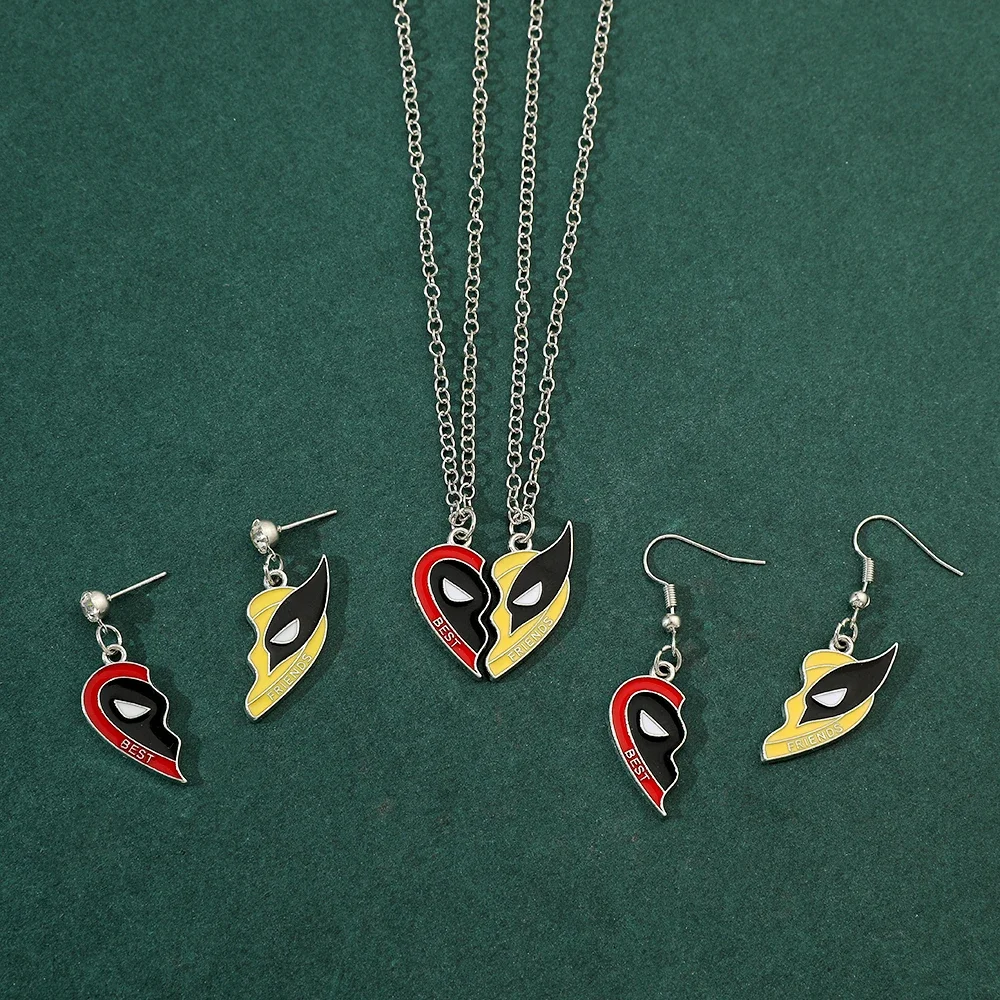 1Pair Marvel Deadpool & Wolverine Necklace Best Friends Set Split Heart Matching Pendant Necklace