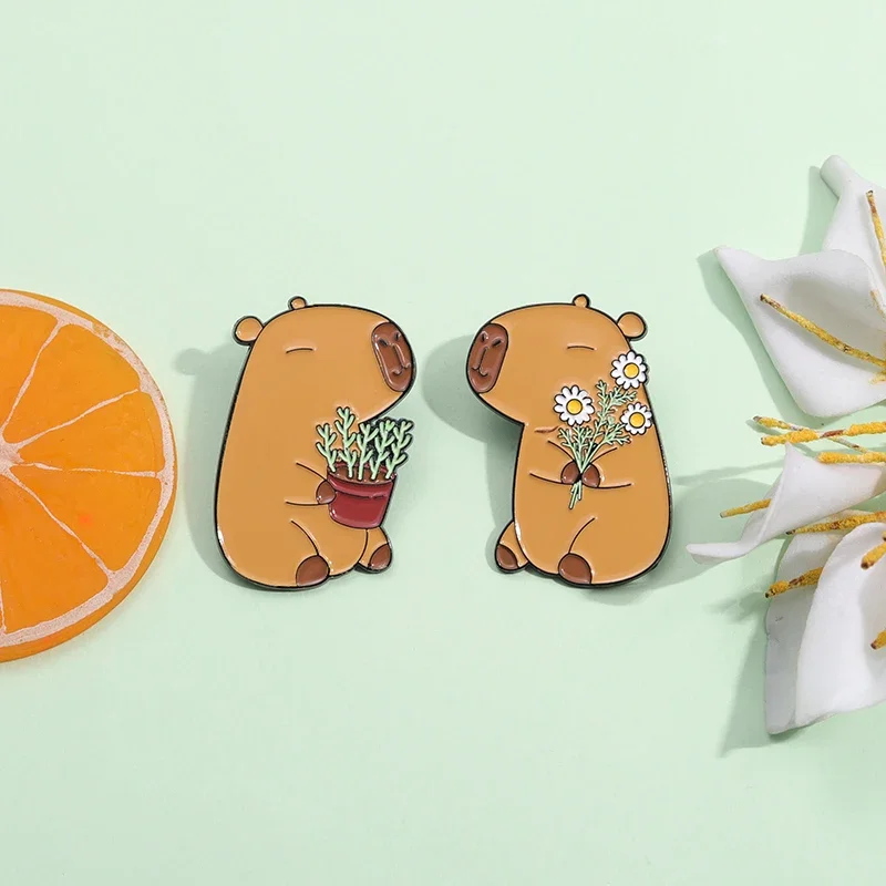 Wholesale Cute Capybara Enamel Pins Cartoon Animal Hard Metal Brooches Shirt Backpack Lapel Badge