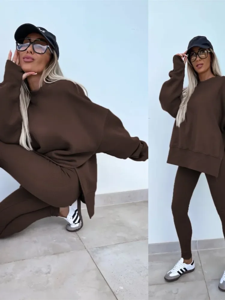 2024 New Spring Autumn Women's Tight Pants Loose Slit Hoodie Set Casual Comfortable Loose Pants