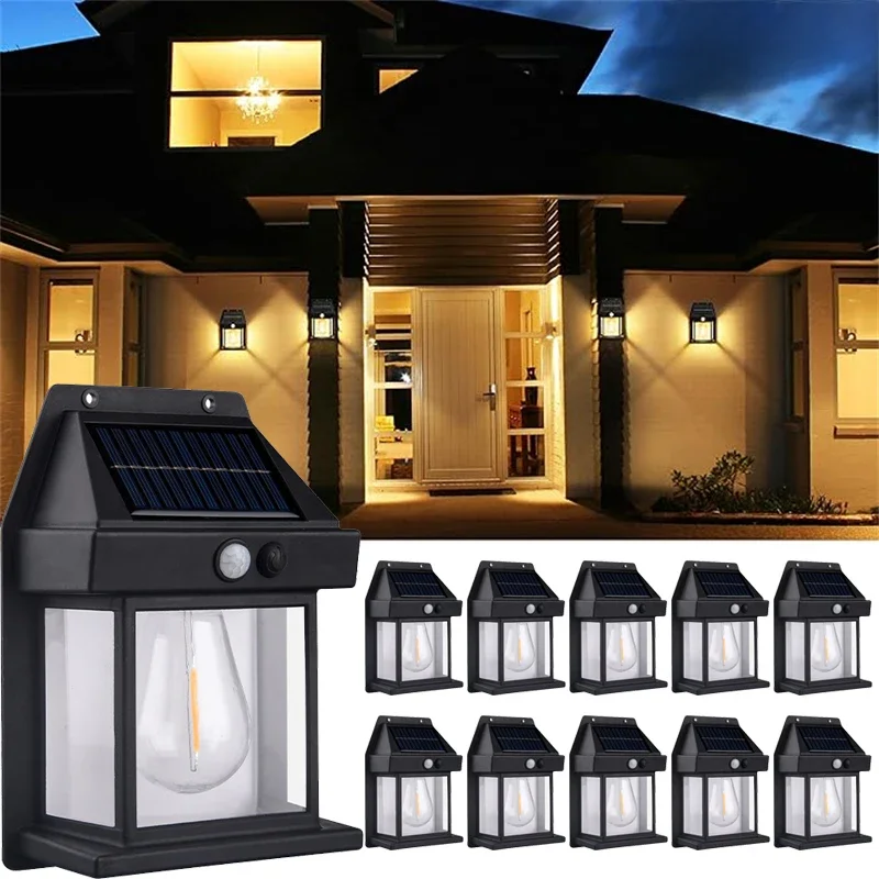 Solar Wall Lights Outdoor Tungsten Waterproof Wireless Motion Sensor Security Lamps Dusk to Dawn Lighting for Garden 1~10PCS