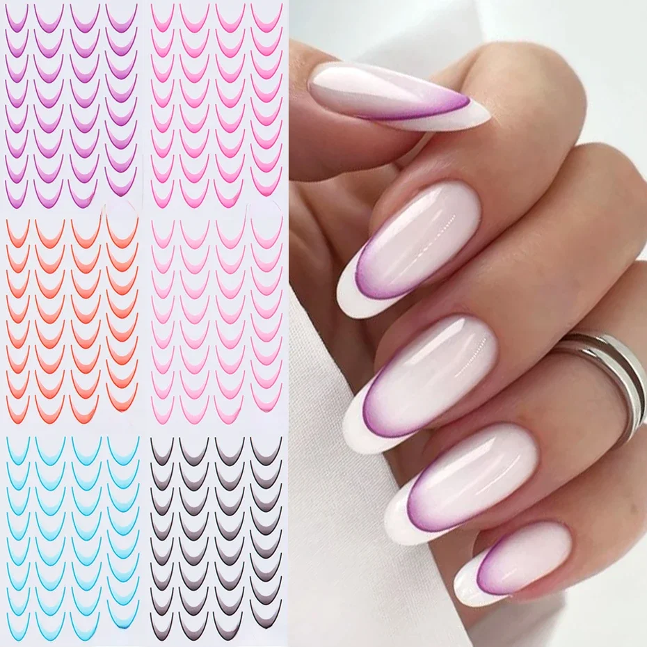 6pcs French Manicure Sticker Gradient Stripe Lines Sliders For Nails Ombre Designs Self-Adhesive