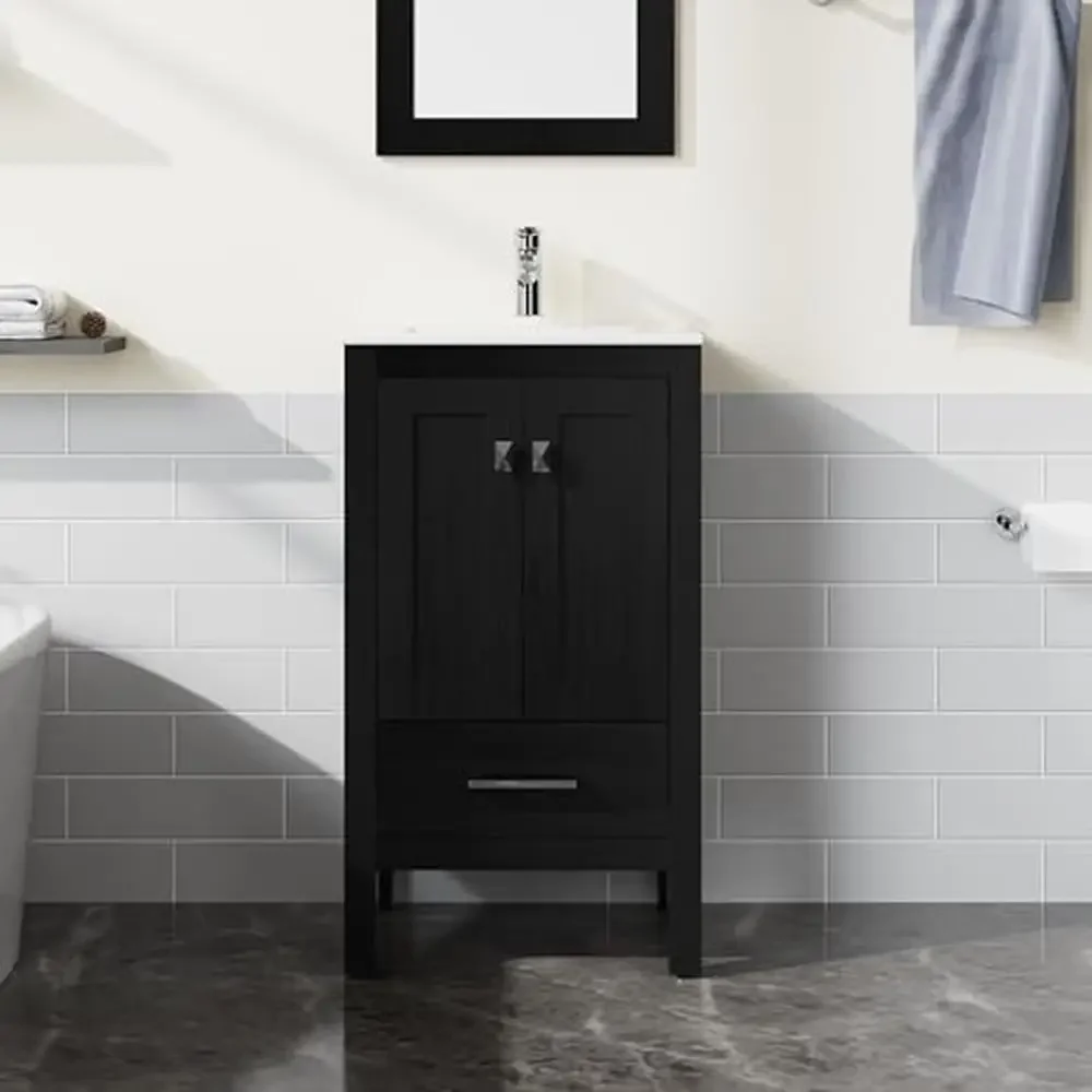 Modern Black Bathroom Vanity Sink Combo with Water-Grain Ripple Pattern Space-Saving Storage Solution Small Bathrooms Quality