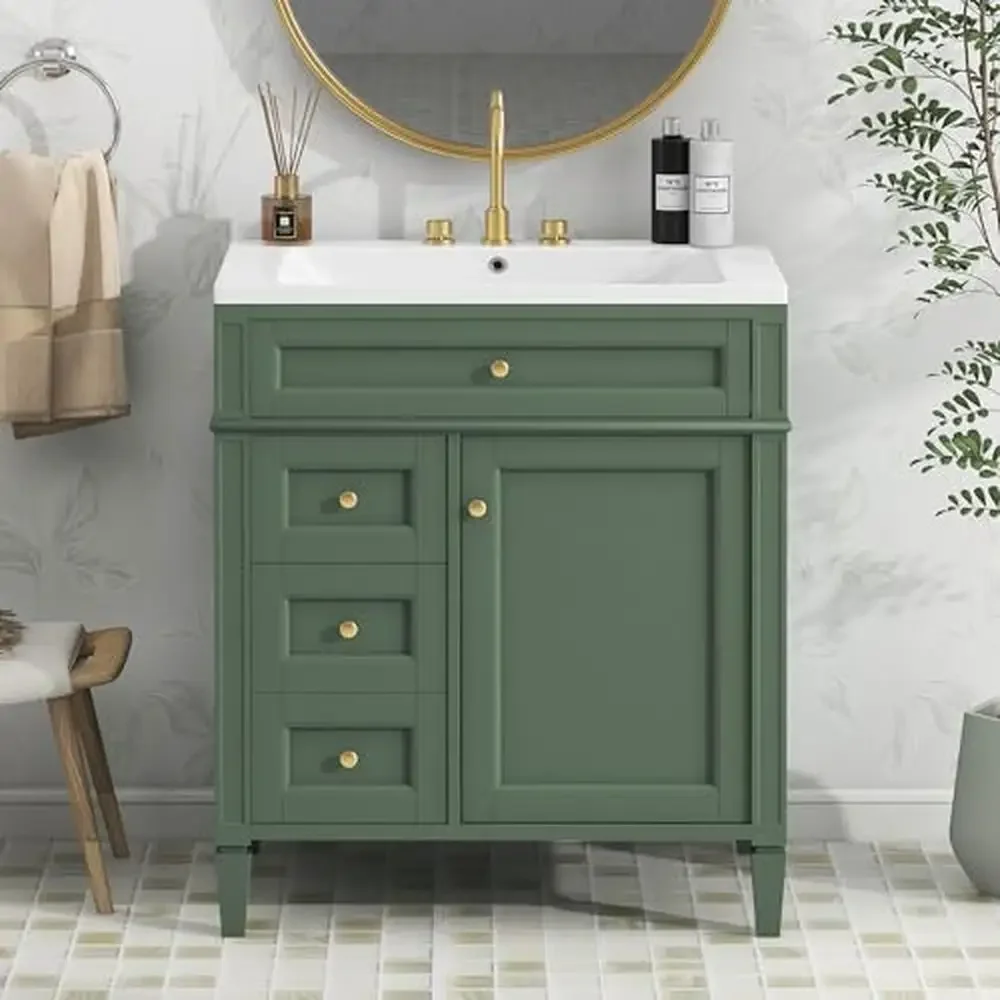 30" Freestanding Bathroom Vanity Cabinet with Sink Storage Drawer Modern Wood Green854261739526387914356281637298514