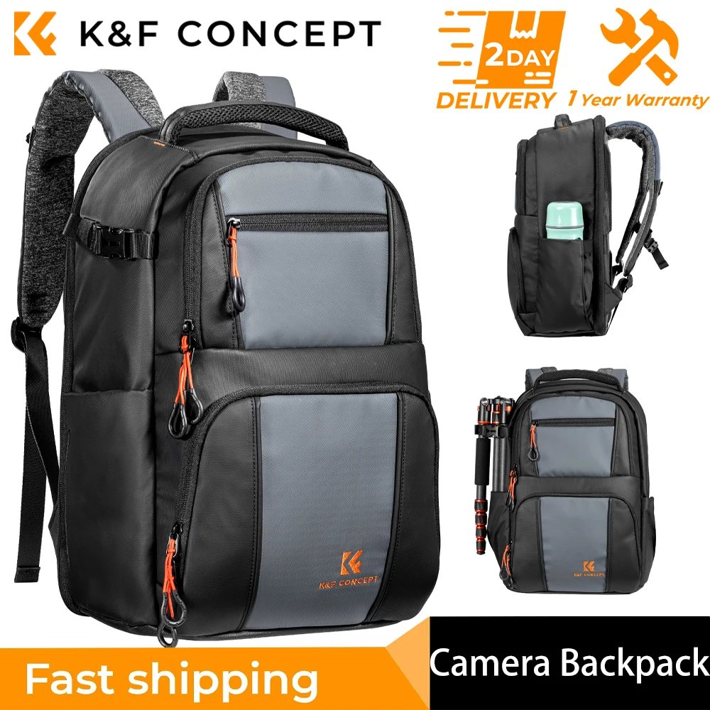 K&F Concept 30L Camera Backpack Large Capacity 33*22*46cm Outdoor Travel Camera Bag for Sony Canon Nikon DSLR with Rain Cove