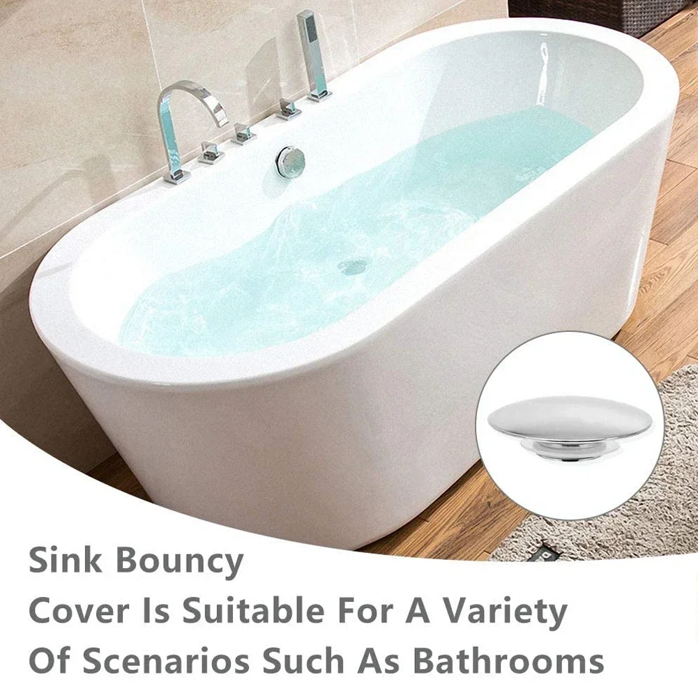 Top Sink Plug Sink Plug Pop-Up Sink Push Button Silver Chrome Waste Sink Plug Accessories Chrome Finish Plug Cap