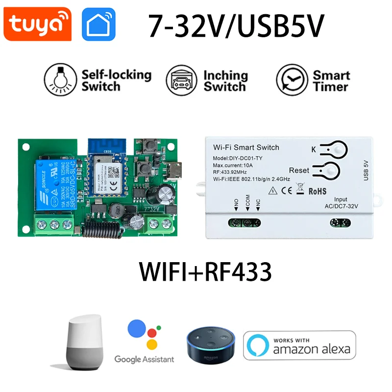 tuya smart switch 12v 24v relay module Roll-up garage door automatic door inching module work with alexa google assistant