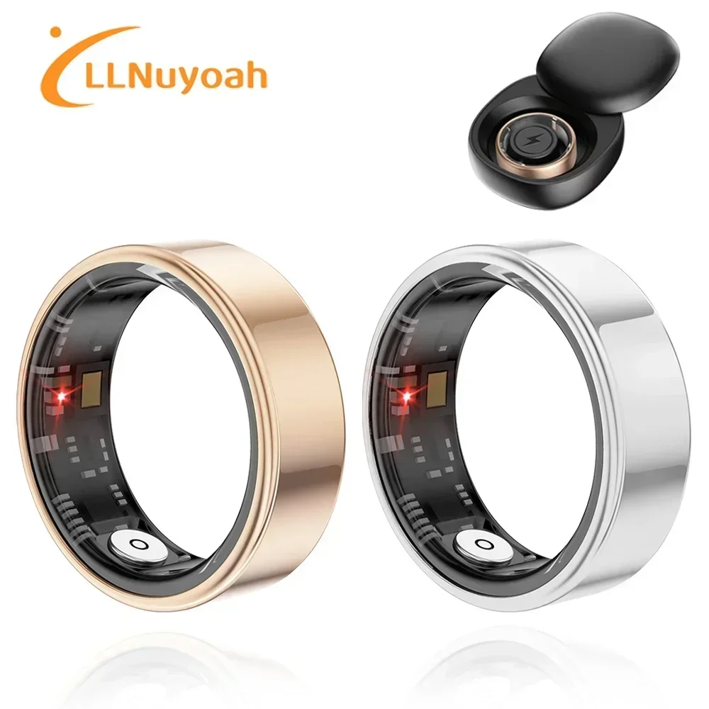llNuyoah 2024 New Smart Ring SR03 for Men Women Heart Rate and Blood Oxygen Monitor Bright Black Silver smart Ring IP68 & 5A