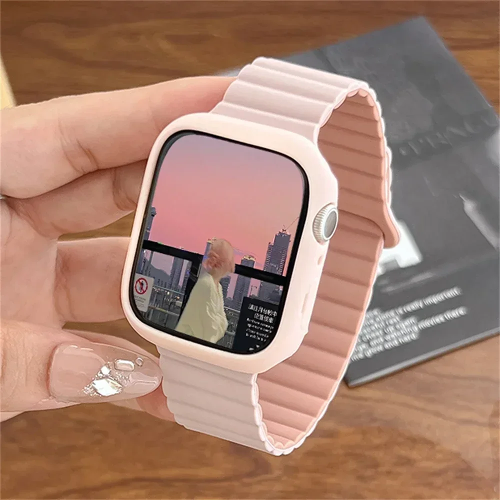 Korean Cute Silicone Strap + Case For Watch Band 44mm 45mm 49mm 42mm 40/38mm 41MM Women Bracelet For iWatch 9 7 8 6 5 4 SE