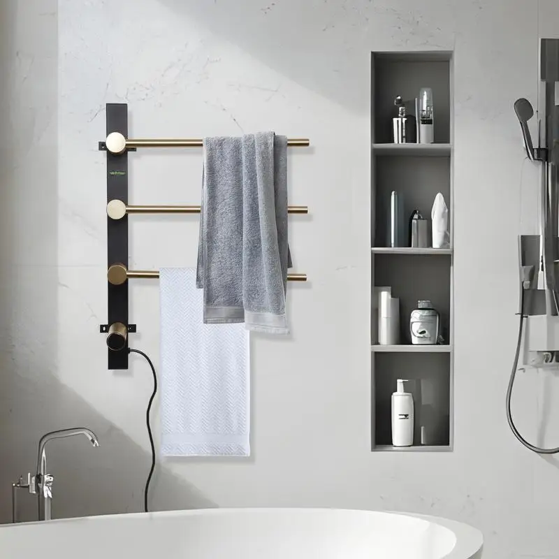 Bathroom Towel Rack Space-Saving 3-Bar Towel Warmer & Rack Led Display Efficient Warming Rod For Swimming Centers Vacation H