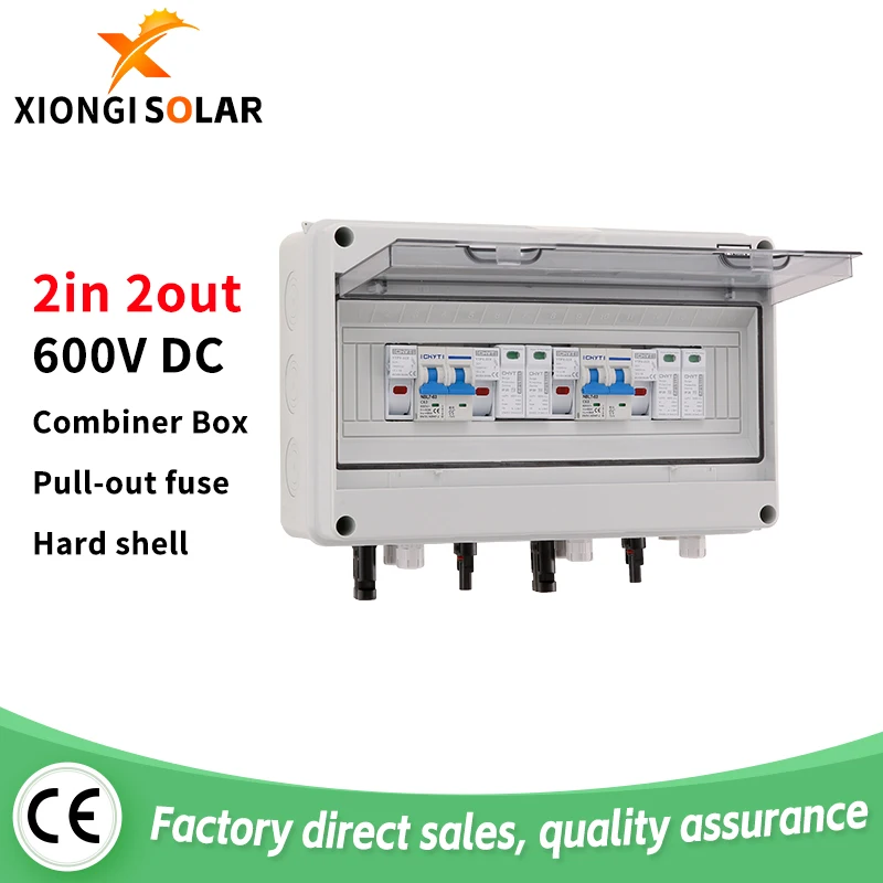 600V Solar DC PV Combiner Box,3 String With Lightning Arrester,2 input 2 out 15A Rated Current Fuse,63A MCB,SPD,IP65 Waterproof