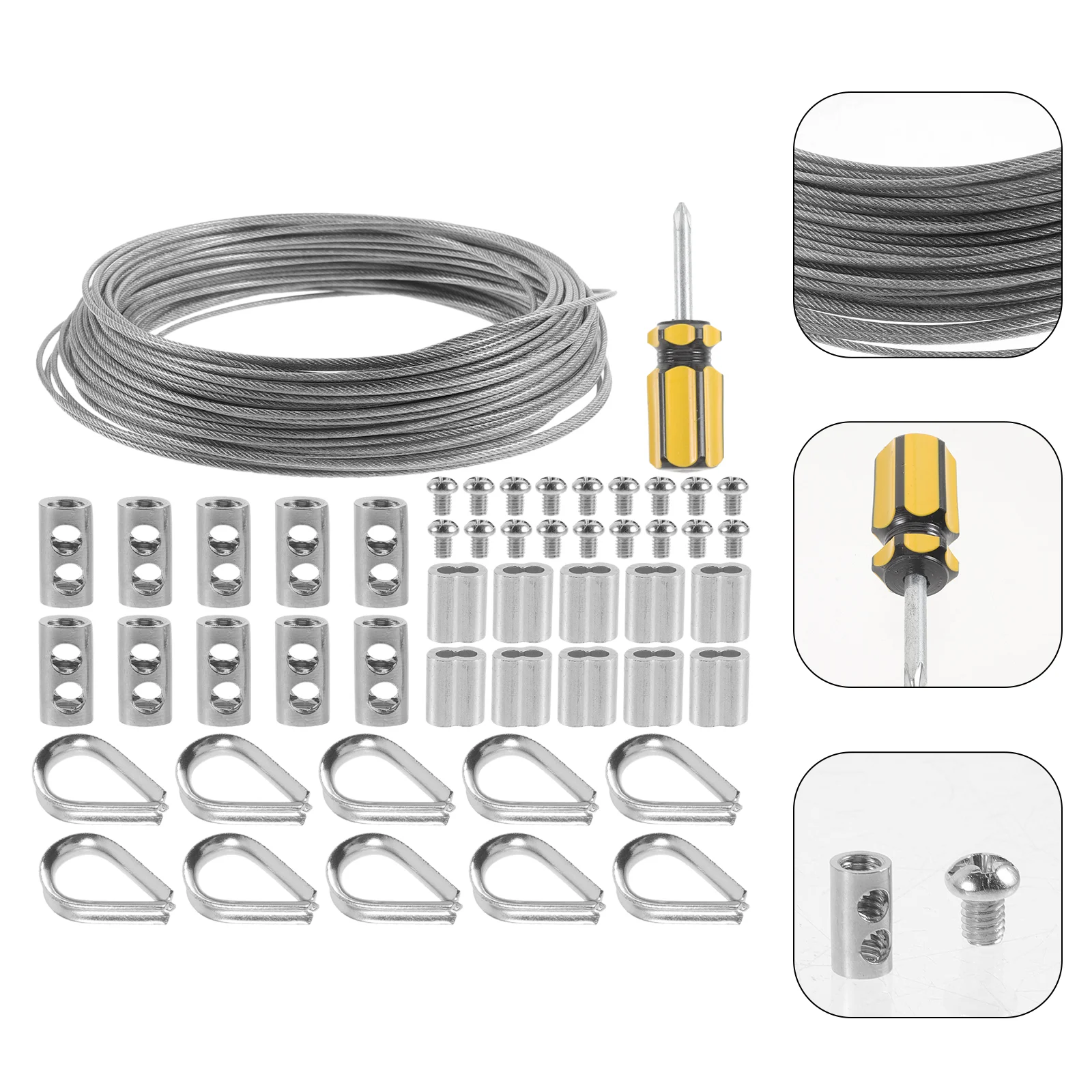 Stainless Steel Wire Cable Coated Rope Light String Suspension Kit Garden Fence Roll Set (30 Meter Set) Thimble Rigging