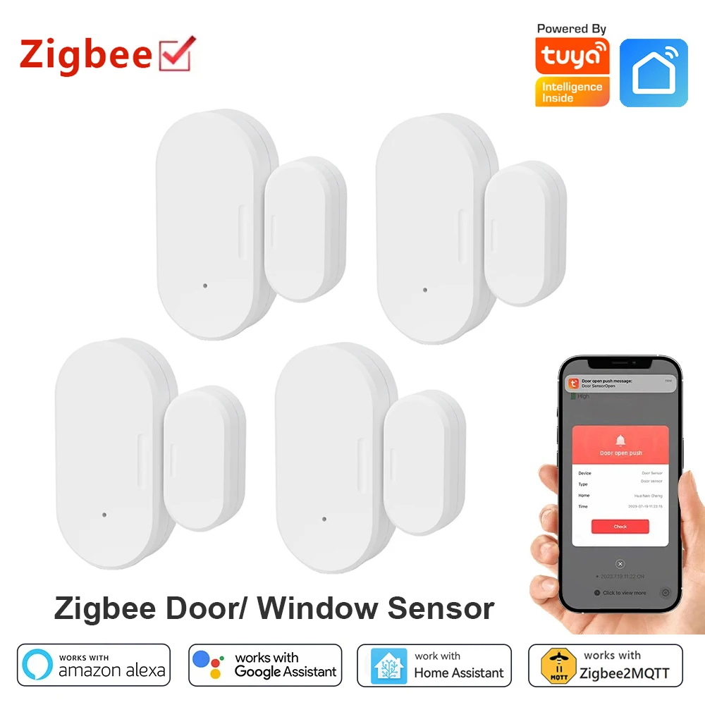 Tuya Zigbee Door Window Sensor Open / Closed Detectors with Battery Smart Home Security Protection Works with Alexa Google Home