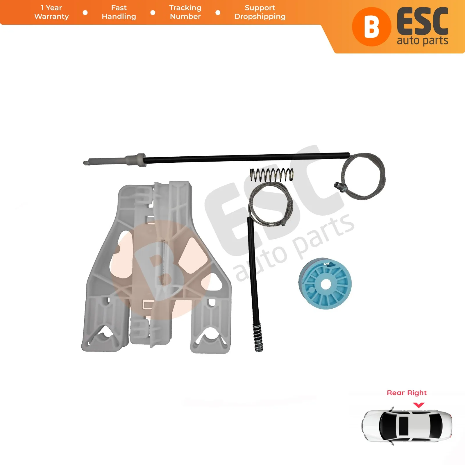 ESC Auto Parts EWR5067 Electrical Power Window Regulator Repair Kit Rear Right Door 8X4839462A for