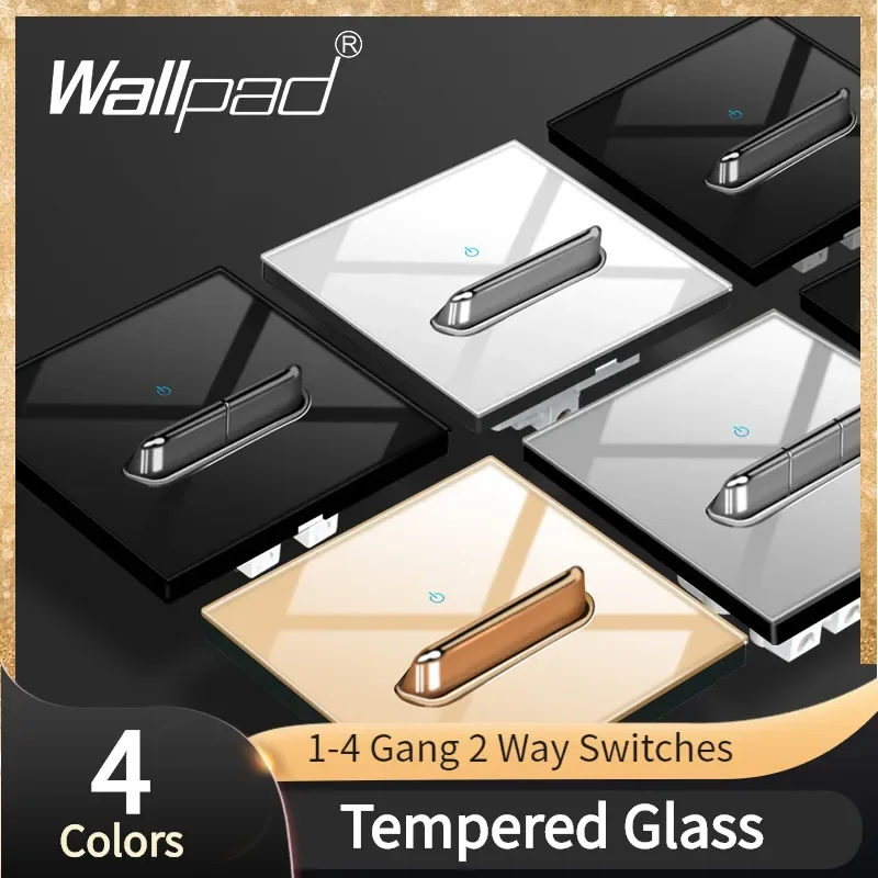 Wall Light Switch Chrome Toggle Button Tempered Glass Plate 1 2 3 4 Gang White Black Gray Gold 1 Way